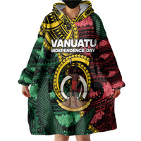 Personalised Vanuatu Independence Day Wearable Blanket Hoodie Boar Tusk Warrior Tribal Floral Patterns