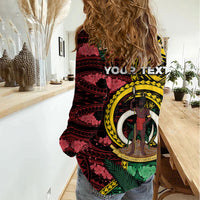 Personalised Vanuatu Independence Day Women Casual Shirt Boar Tusk Warrior Tribal Floral Patterns