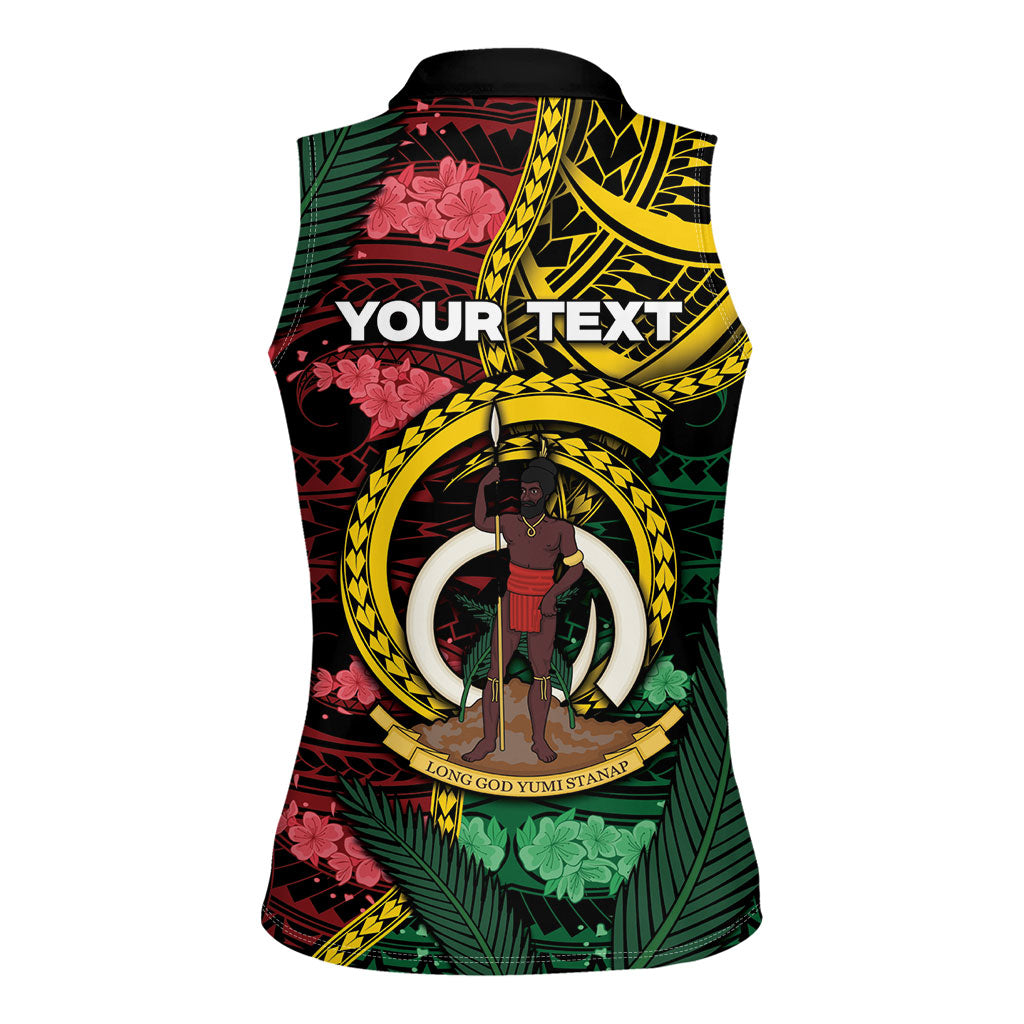 Personalised Vanuatu Independence Day Women Sleeveless Polo Shirt Boar Tusk Warrior Tribal Floral Patterns