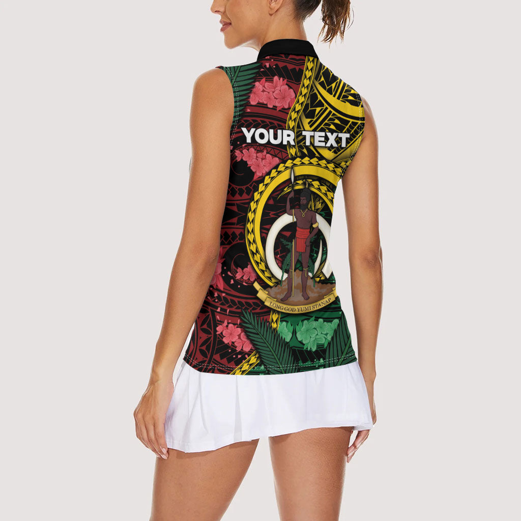 Personalised Vanuatu Independence Day Women Sleeveless Polo Shirt Boar Tusk Warrior Tribal Floral Patterns