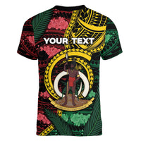 Personalised Vanuatu Independence Day Women V-Neck T-Shirt Boar Tusk Warrior Tribal Floral Patterns