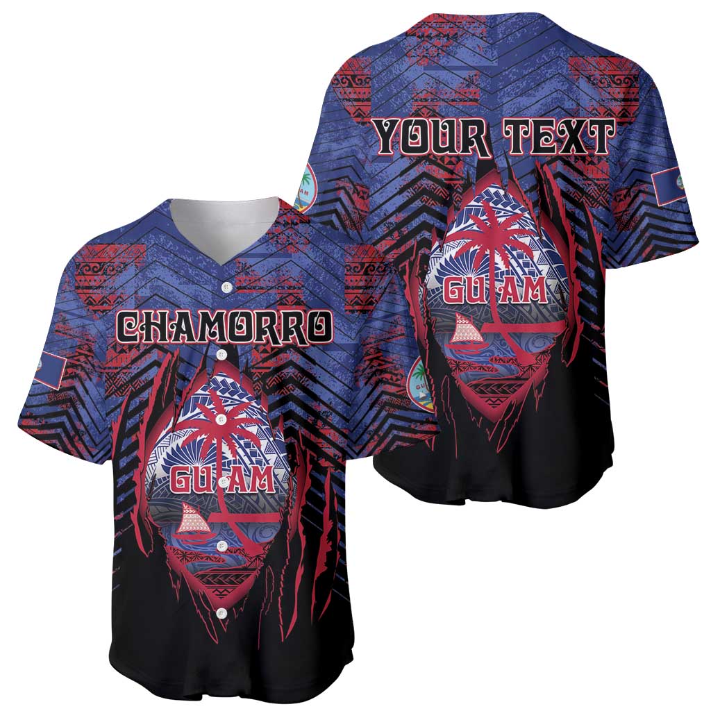 Personalised Guam Baseball Jersey Chamorro Seal Tribal Scratch Design - Polynesian Pride