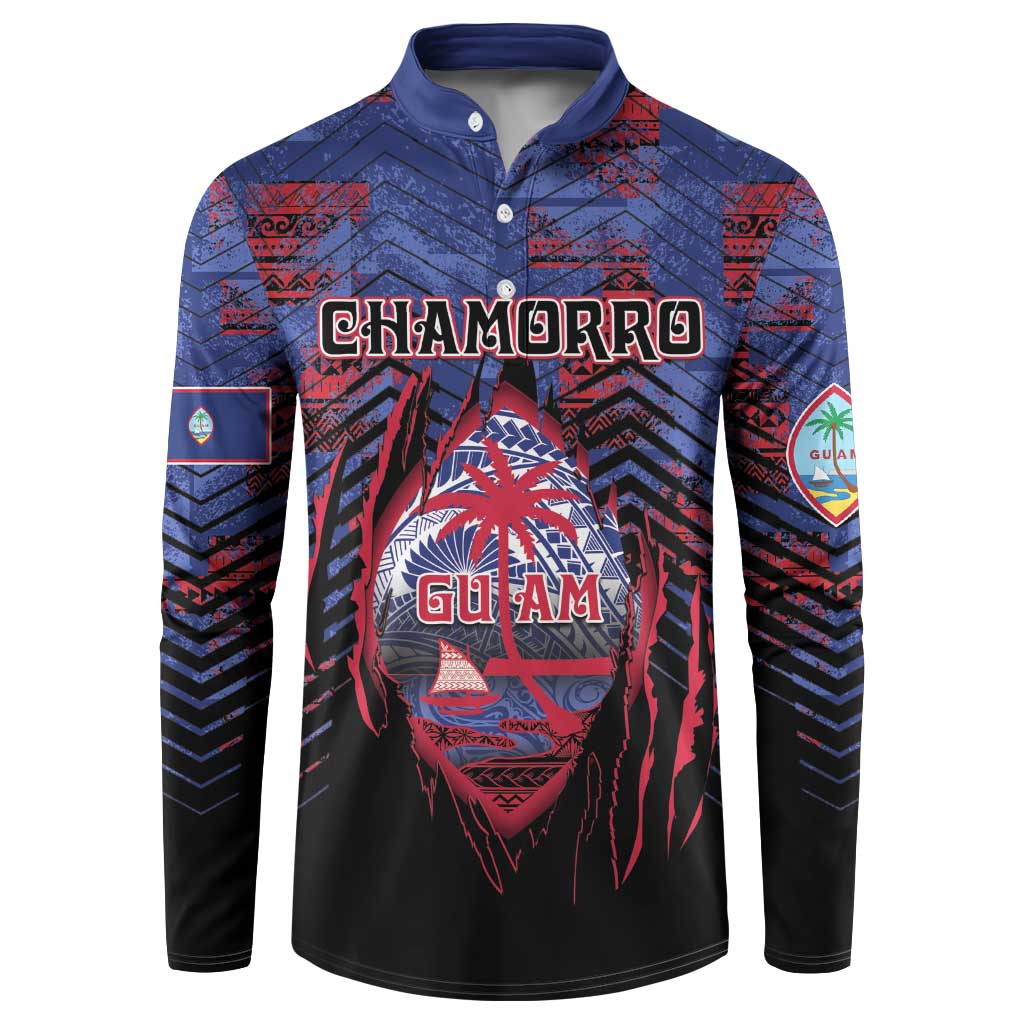 Personalised Guam Button Sweatshirt Chamorro Seal Tribal Scratch Design - Polynesian Pride