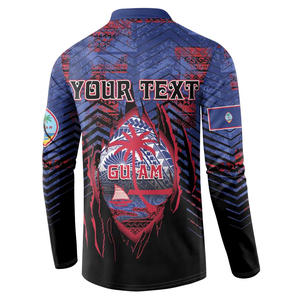 Personalised Guam Button Sweatshirt Chamorro Seal Tribal Scratch Design - Polynesian Pride