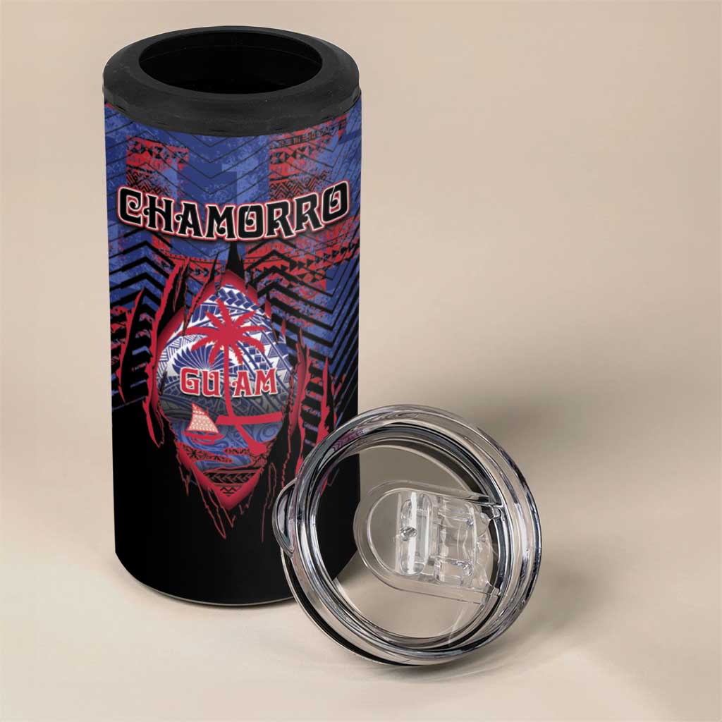 Personalised Guam 4 in 1 Can Cooler Tumbler Chamorro Seal Tribal Scratch Design - Polynesian Pride