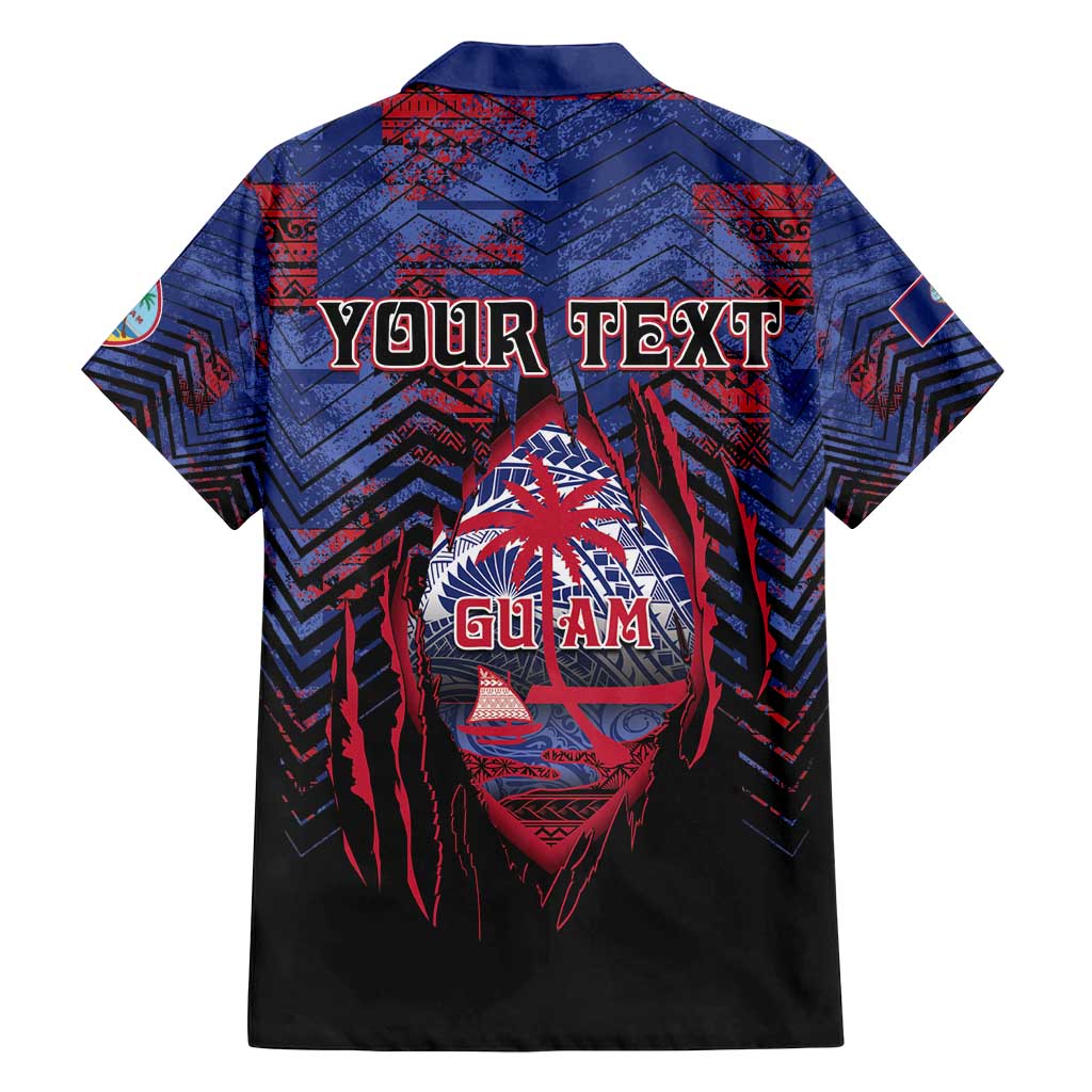 Personalised Guam Family Matching Off Shoulder Short Dress and Hawaiian Shirt Chamorro Seal Tribal Scratch Design - Polynesian Pride