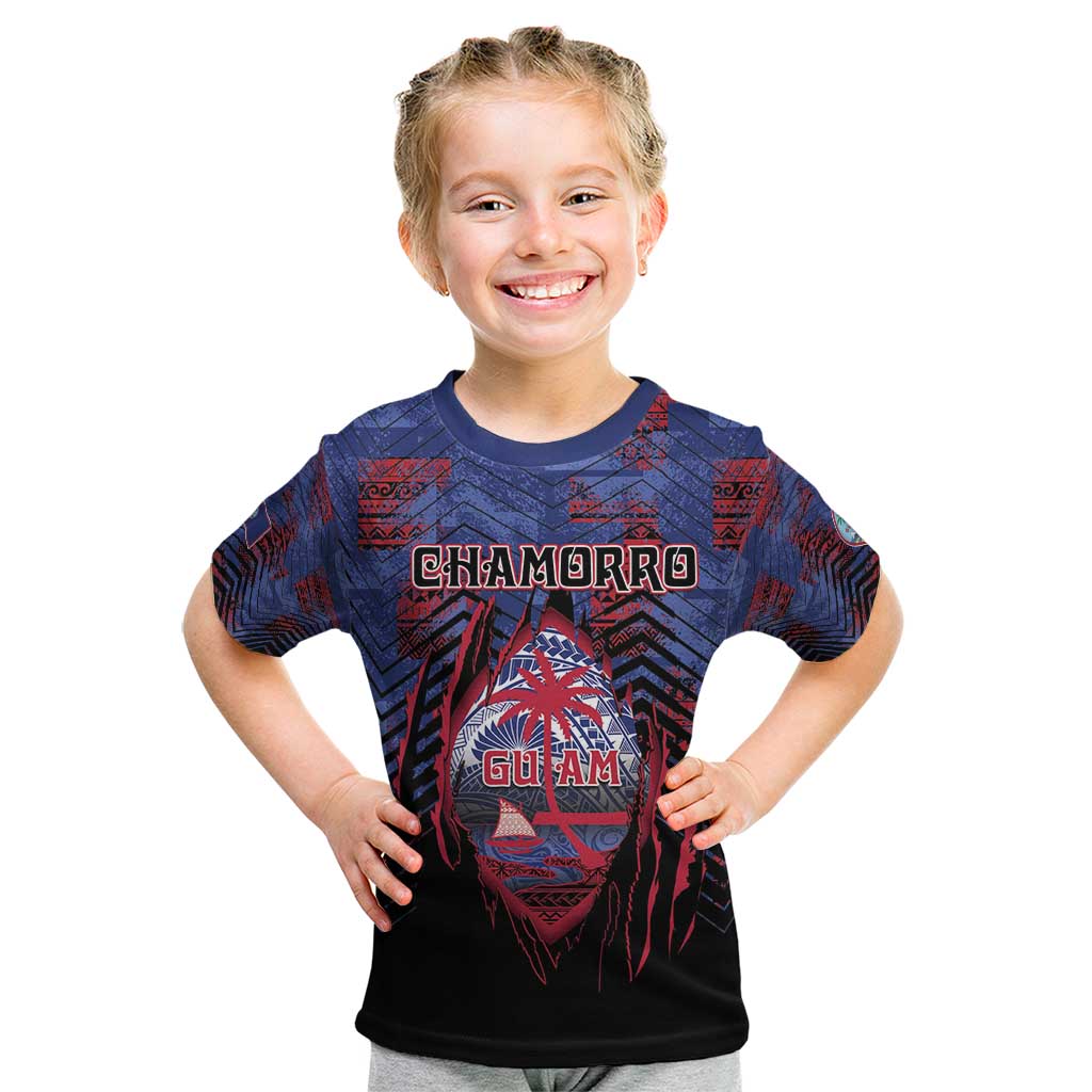 Personalised Guam Kid T Shirt Chamorro Seal Tribal Scratch Design - Polynesian Pride