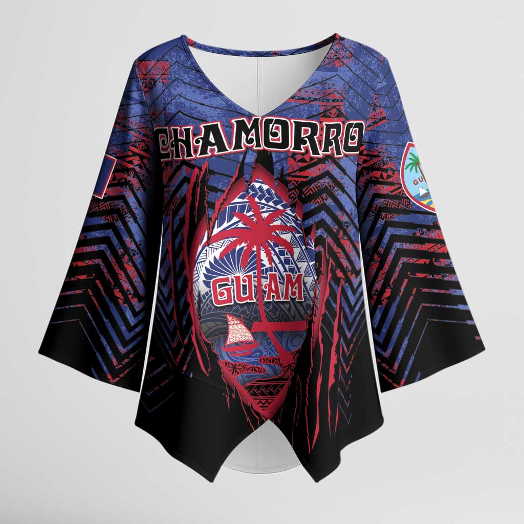 Personalised Guam Kimono Sleeve Blouse Chamorro Seal Tribal Scratch Design - Polynesian Pride