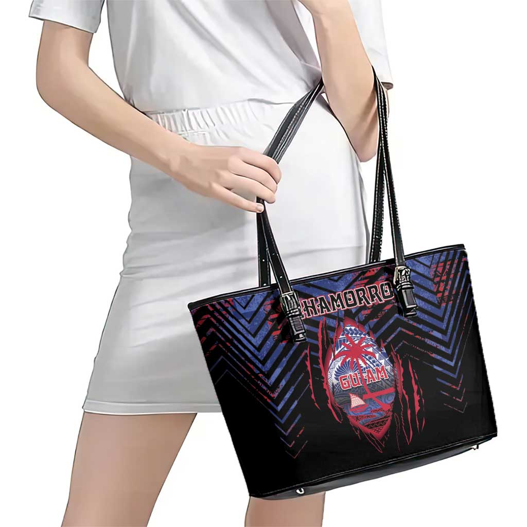 Guam Leather Tote Bag Chamorro Seal Tribal Scratch Design - Polynesian Pride