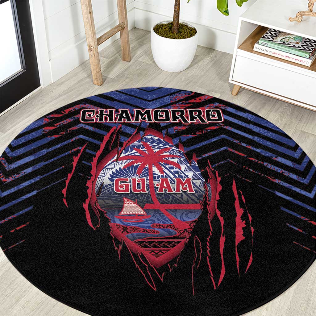 Guam Round Carpet Chamorro Seal Tribal Scratch Design - Polynesian Pride