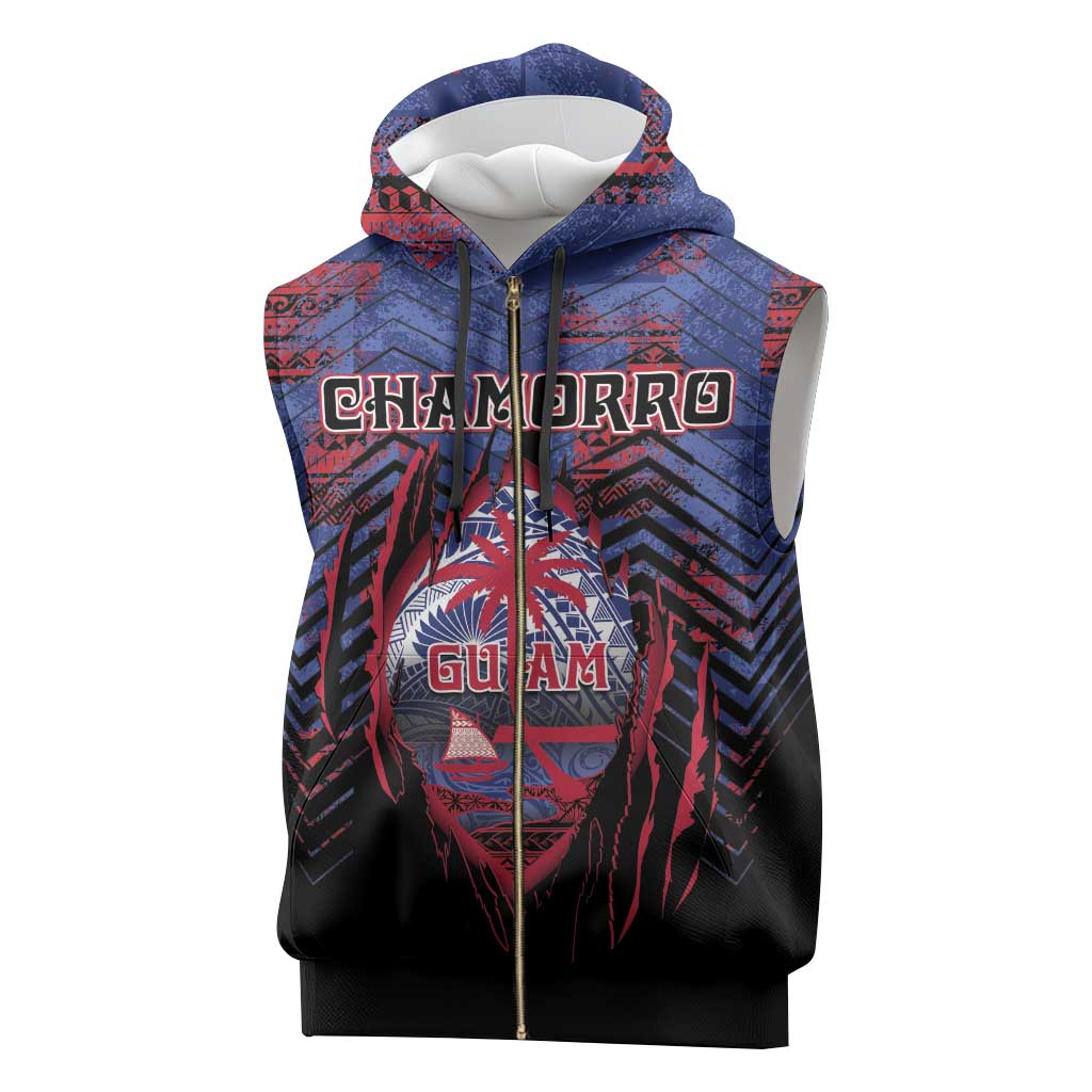 Personalised Guam Sleeveless Zip Hoodie Chamorro Seal Tribal Scratch Design - Polynesian Pride