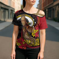 Personalised Papua New Guinea Language Week Cross Shoulder Shirt Bird Of Paradise Tribal Floral Pattern DT05 - Polynesian Pride