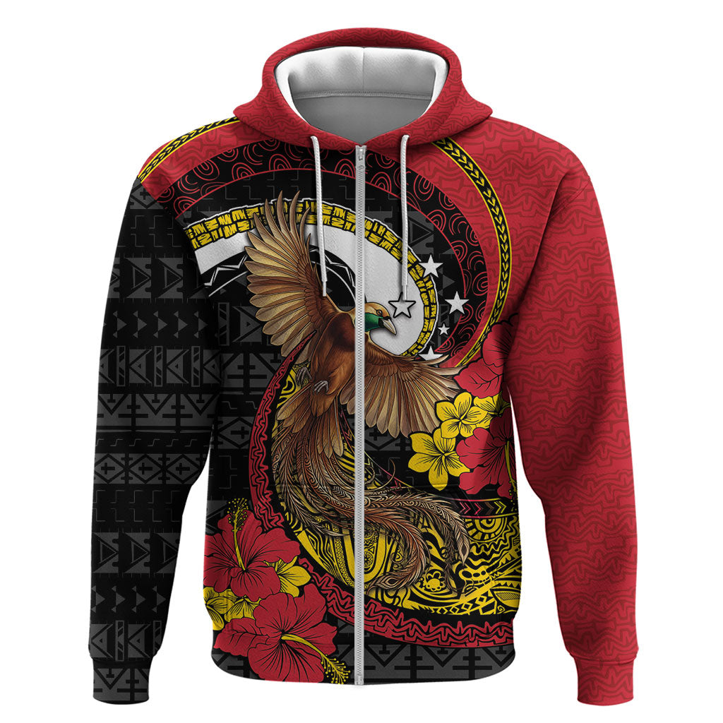 Personalised Papua New Guinea Language Week Hoodie Bird Of Paradise Tribal Floral Pattern DT05 Zip Hoodie Black - Polynesian Pride
