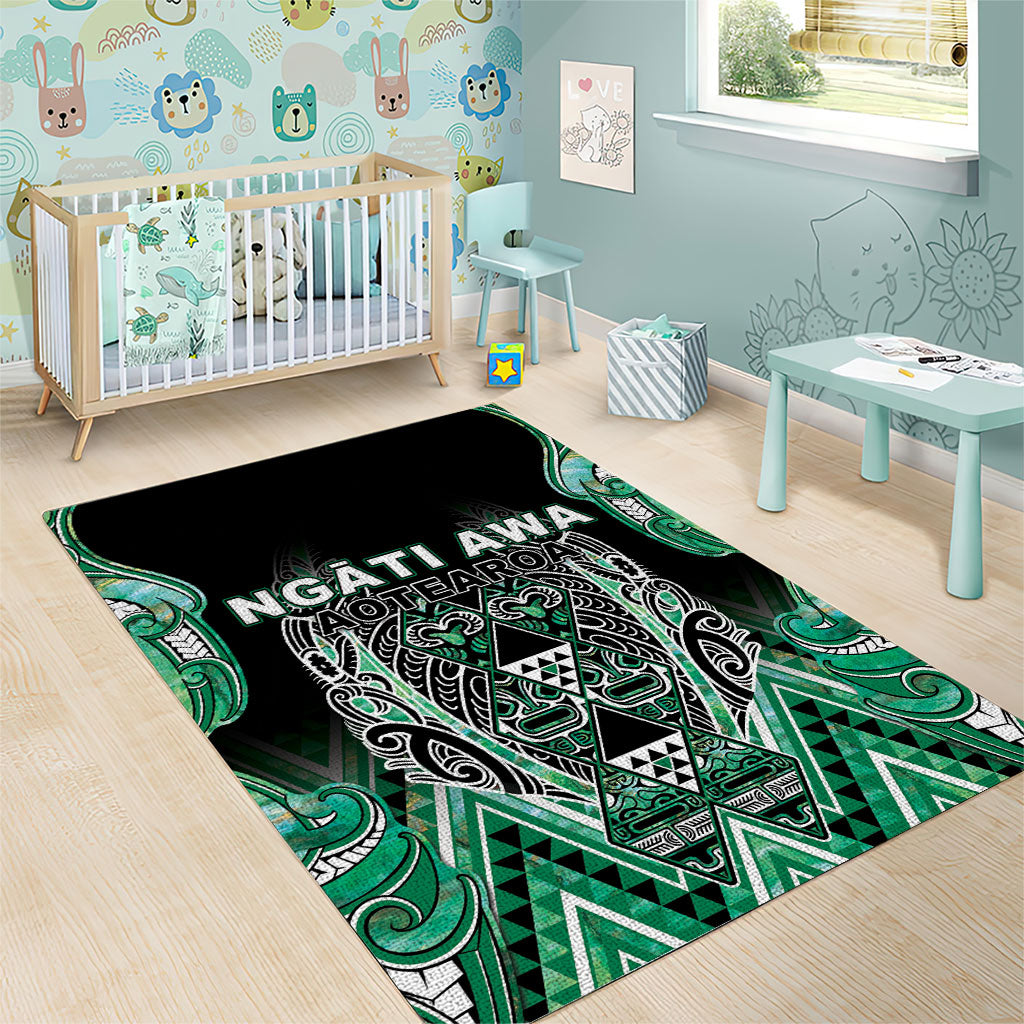 Aotearoa Ngati Awa Area Rug Maori Tribal Green Marble Paua Shell Pattern DT05 - Polynesian Pride