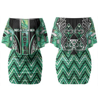Aotearoa Ngati Awa Couples Matching Off Shoulder Short Dress and Hawaiian Shirt Maori Tribal Green Marble Paua Shell Pattern DT05 - Polynesian Pride