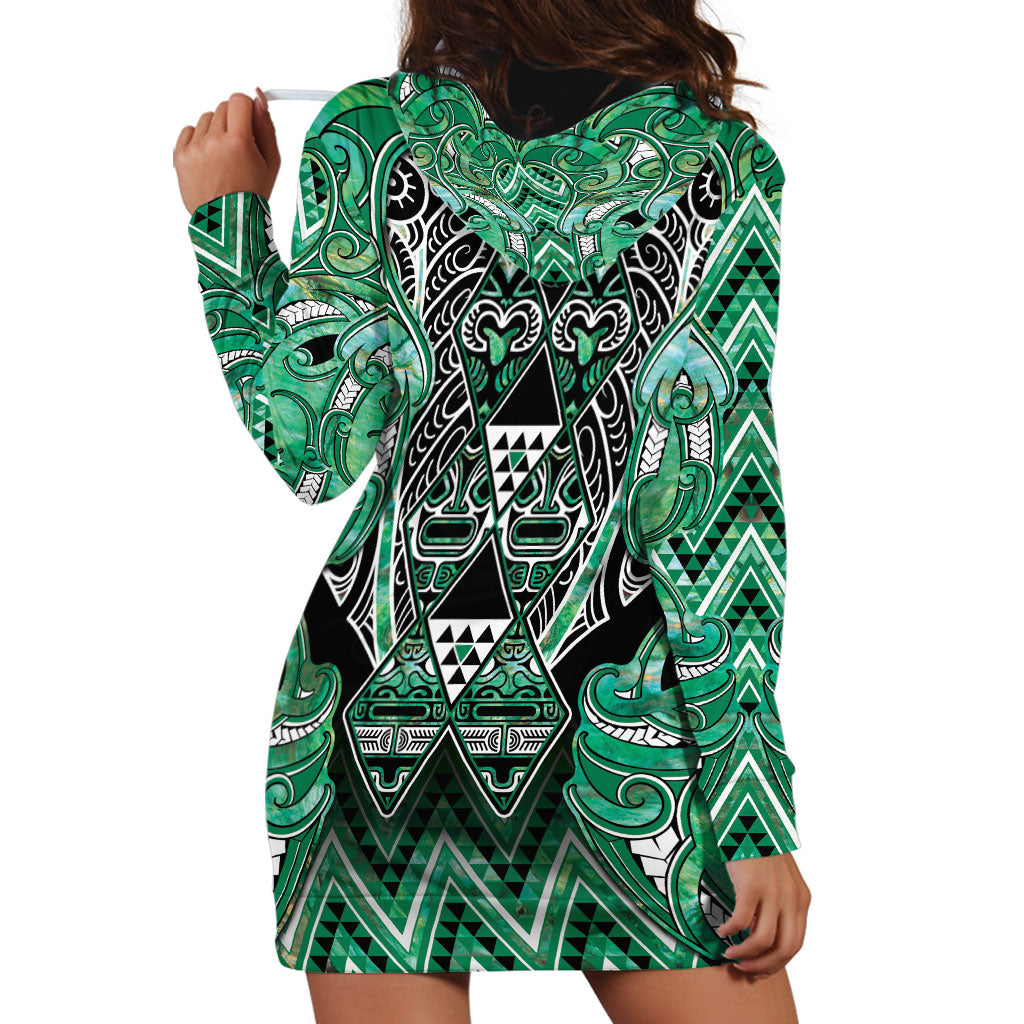 Aotearoa Ngati Awa Hoodie Dress Maori Tribal Green Marble Paua Shell Pattern DT05 - Polynesian Pride