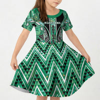 Aotearoa Ngati Awa Kid Short Sleeve Dress Maori Tribal Green Marble Paua Shell Pattern DT05 KID Green - Polynesian Pride