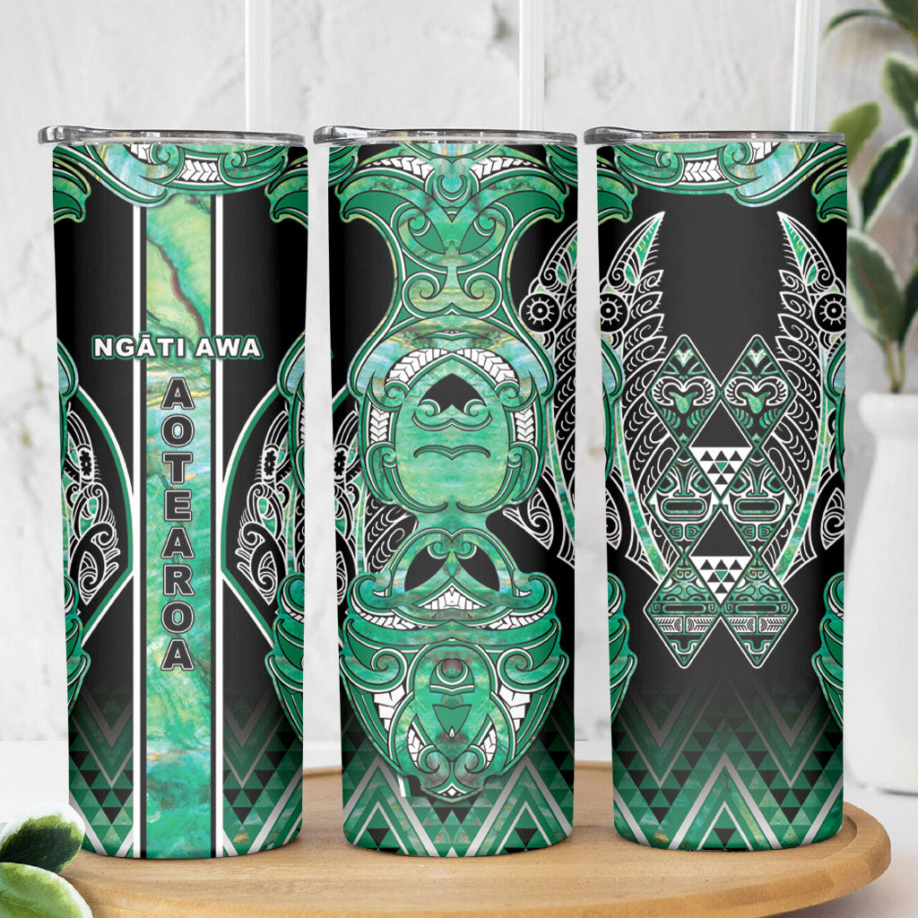 Aotearoa Ngati Awa Skinny Tumbler Maori Tribal Green Marble Paua Shell Pattern DT05 - Polynesian Pride