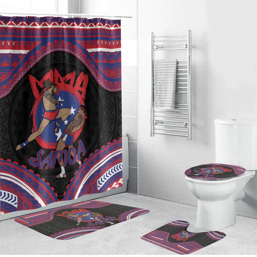 Samoa Mixed Martial Arts Bathroom Set Flying Knee Of Samoan DT05 Bathroom Set (4 pcs) Black - Polynesian Pride