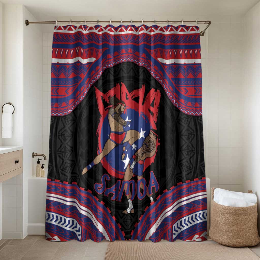 Samoa Mixed Martial Arts Bathroom Set Flying Knee Of Samoan DT05 Shower Curtain Only Black - Polynesian Pride