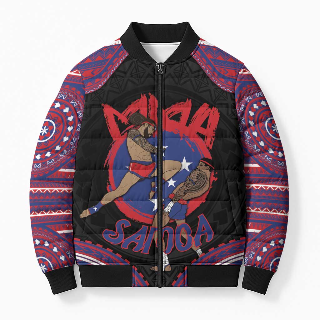 Personalised Samoa Mixed Martial Arts Bomber Puffer Jacket Flying Knee Of Samoan DT05 Unisex Black - Polynesian Pride