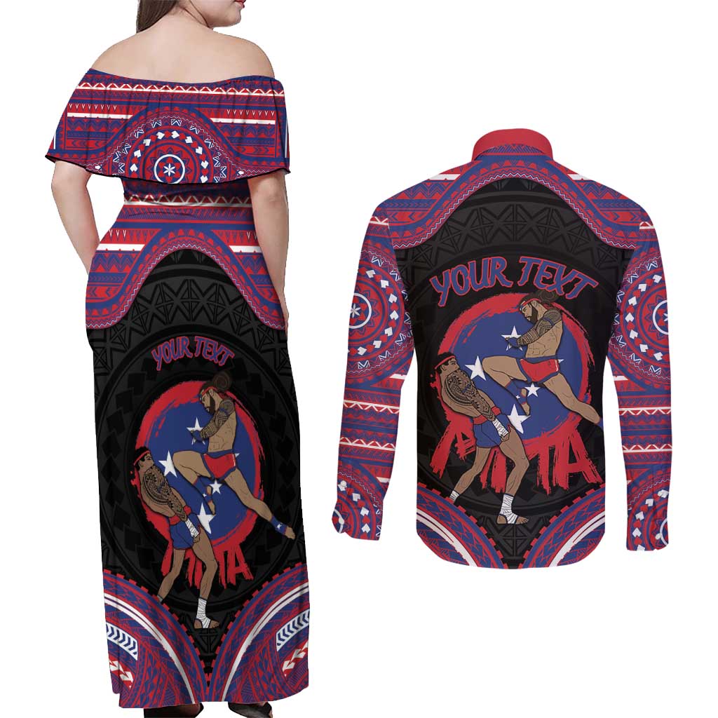 Personalised Samoa Mixed Martial Arts Couples Matching Off Shoulder Maxi Dress and Long Sleeve Button Shirt Flying Knee Of Samoan DT05 - Polynesian Pride