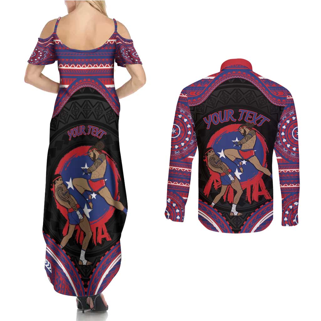 Personalised Samoa Mixed Martial Arts Couples Matching Summer Maxi Dress and Long Sleeve Button Shirt Flying Knee Of Samoan DT05 - Polynesian Pride