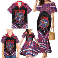 Personalised Samoa Mixed Martial Arts Family Matching Mermaid Dress and Hawaiian Shirt Flying Knee Of Samoan DT05 - Polynesian Pride