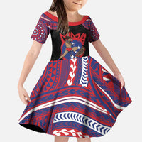 Personalised Samoa Mixed Martial Arts Family Matching Off The Shoulder Long Sleeve Dress and Hawaiian Shirt Flying Knee Of Samoan DT05 Daughter's Dress Black - Polynesian Pride