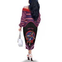 Personalised Samoa Mixed Martial Arts Family Matching Off The Shoulder Long Sleeve Dress and Hawaiian Shirt Flying Knee Of Samoan DT05 - Polynesian Pride