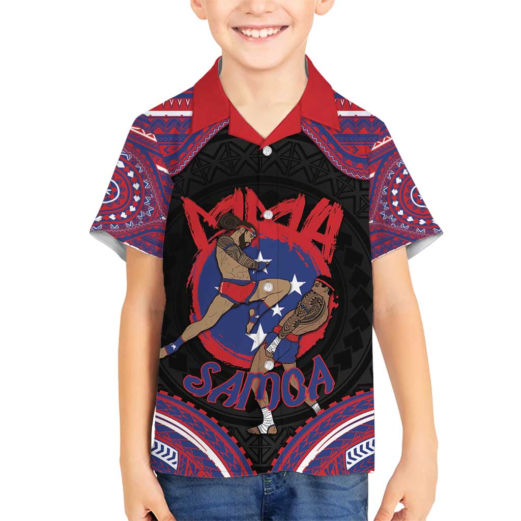 Personalised Samoa Mixed Martial Arts Family Matching Puletasi and Hawaiian Shirt Flying Knee Of Samoan DT05 Son's Shirt Black - Polynesian Pride