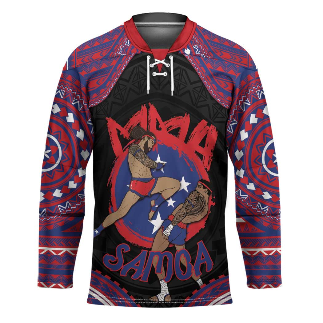 Personalised Samoa Mixed Martial Arts Hockey Jersey Flying Knee Of Samoan DT05 Unisex Black - Polynesian Pride