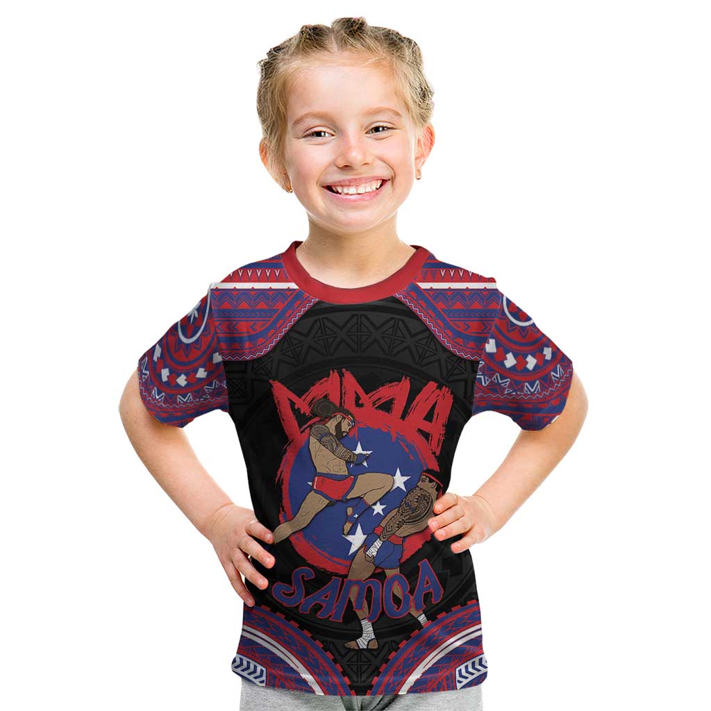 Personalised Samoa Mixed Martial Arts Kid T Shirt Flying Knee Of Samoan - Polynesian Pride