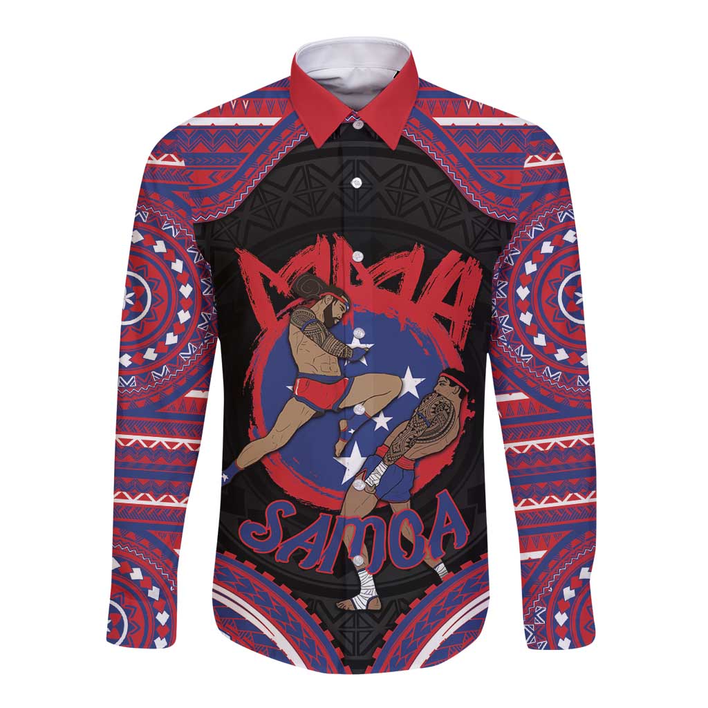 Personalised Samoa Mixed Martial Arts Long Sleeve Button Shirt Flying Knee Of Samoan - Polynesian Pride