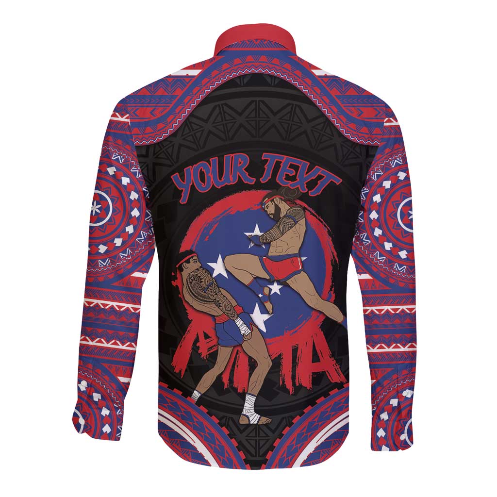 Personalised Samoa Mixed Martial Arts Long Sleeve Button Shirt Flying Knee Of Samoan - Polynesian Pride