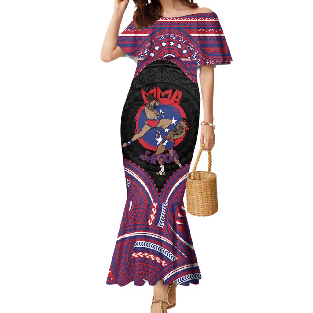 Personalised Samoa Mixed Martial Arts Mermaid Dress Flying Knee Of Samoan - Polynesian Pride