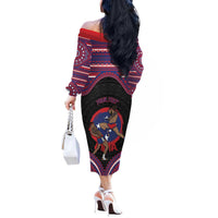 Personalised Samoa Mixed Martial Arts Off The Shoulder Long Sleeve Dress Flying Knee Of Samoan - Polynesian Pride