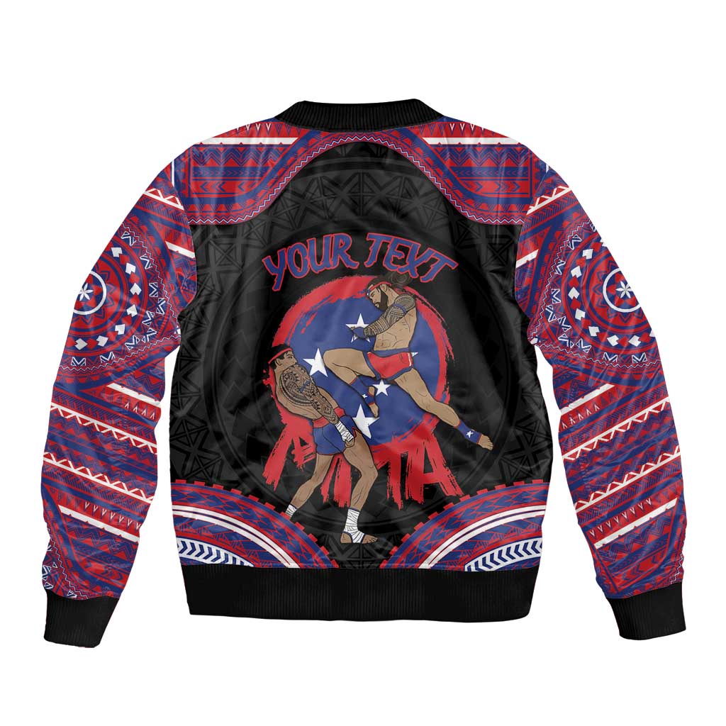 Personalised Samoa Mixed Martial Arts Sleeve Zip Bomber Jacket Flying Knee Of Samoan - Polynesian Pride