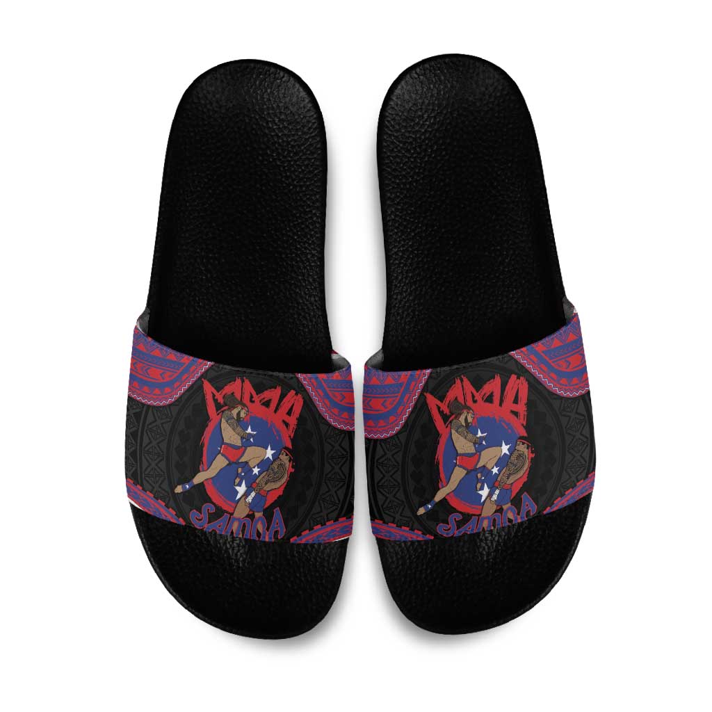Samoa Mixed Martial Arts Slide Sandals Flying Knee Of Samoan DT05 Black - Polynesian Pride
