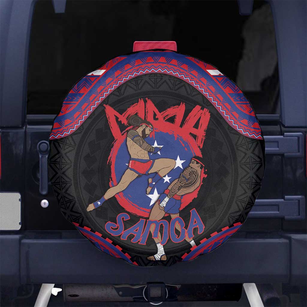 Samoa Mixed Martial Arts Spare Tire Cover Flying Knee Of Samoan DT05 No hole Black - Polynesian Pride