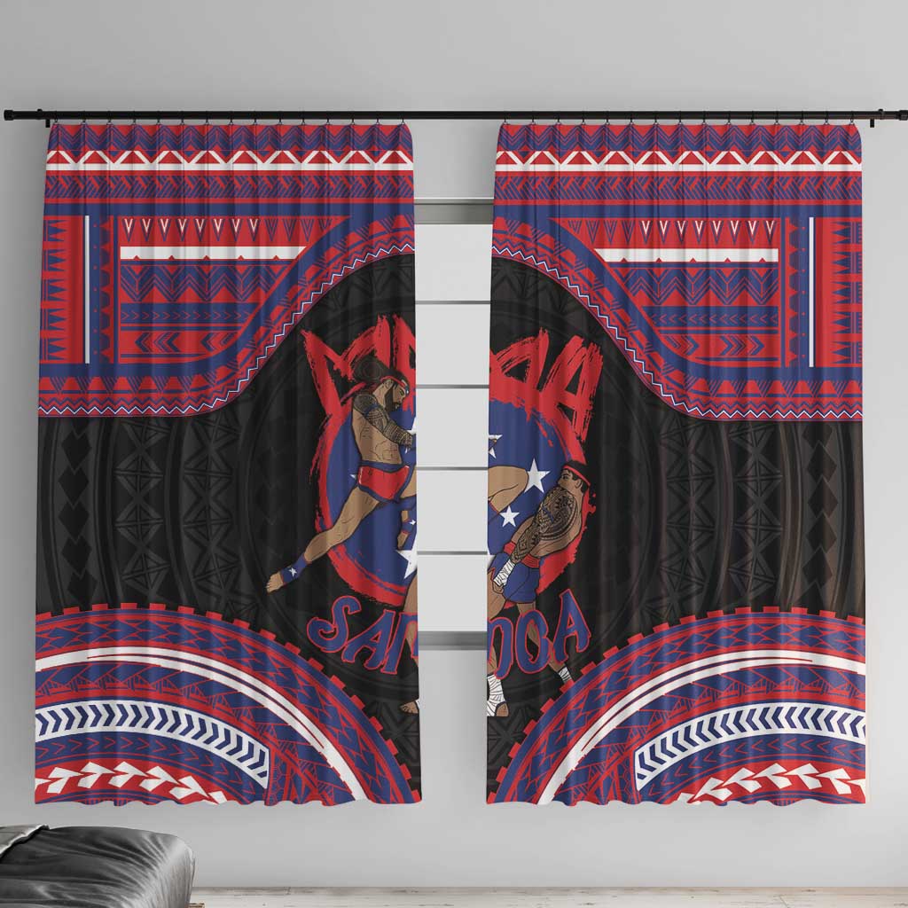 Samoa Mixed Martial Arts Window Curtain Flying Knee Of Samoan DT05 With Hooks Black - Polynesian Pride