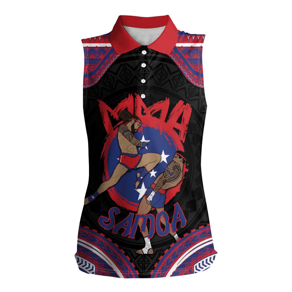 Personalised Samoa Mixed Martial Arts Women Sleeveless Polo Shirt Flying Knee Of Samoan - Polynesian Pride