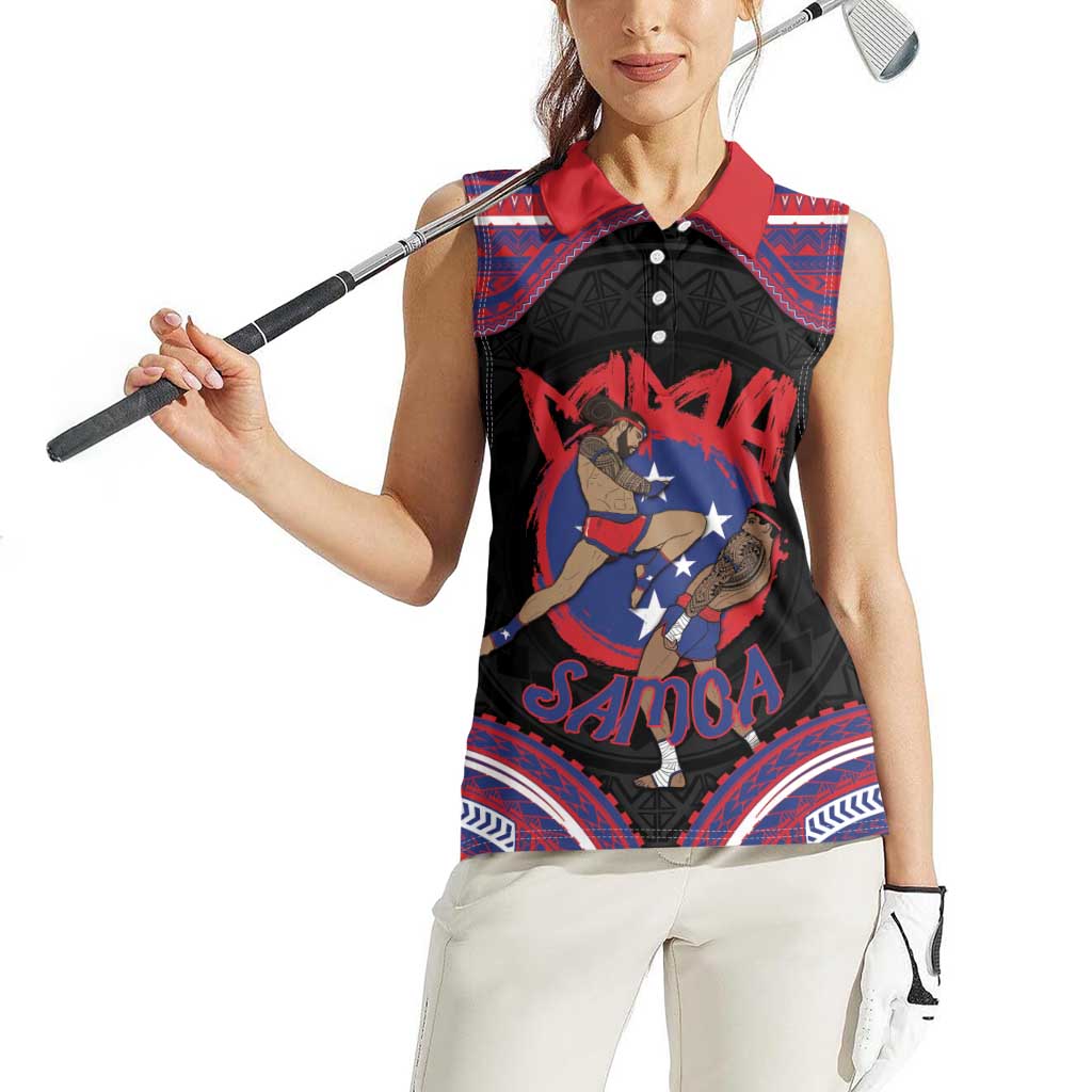 Personalised Samoa Mixed Martial Arts Women Sleeveless Polo Shirt Flying Knee Of Samoan DT05 - Polynesian Pride