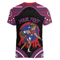 Personalised Samoa Mixed Martial Arts Women V-Neck T-Shirt Flying Knee Of Samoan DT05 - Polynesian Pride