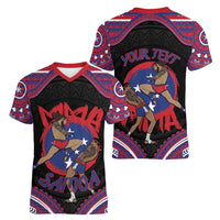 Personalised Samoa Mixed Martial Arts Women V-Neck T-Shirt Flying Knee Of Samoan DT05 - Polynesian Pride