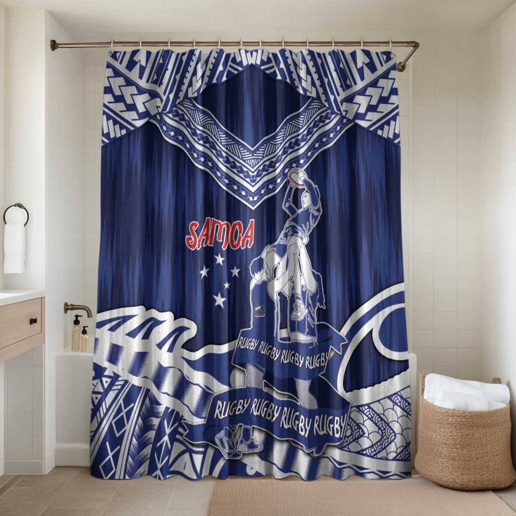 Samoa Rugby Bathroom Set Pacific Warrior Glory DT05 Shower Curtain Only Navy - Polynesian Pride