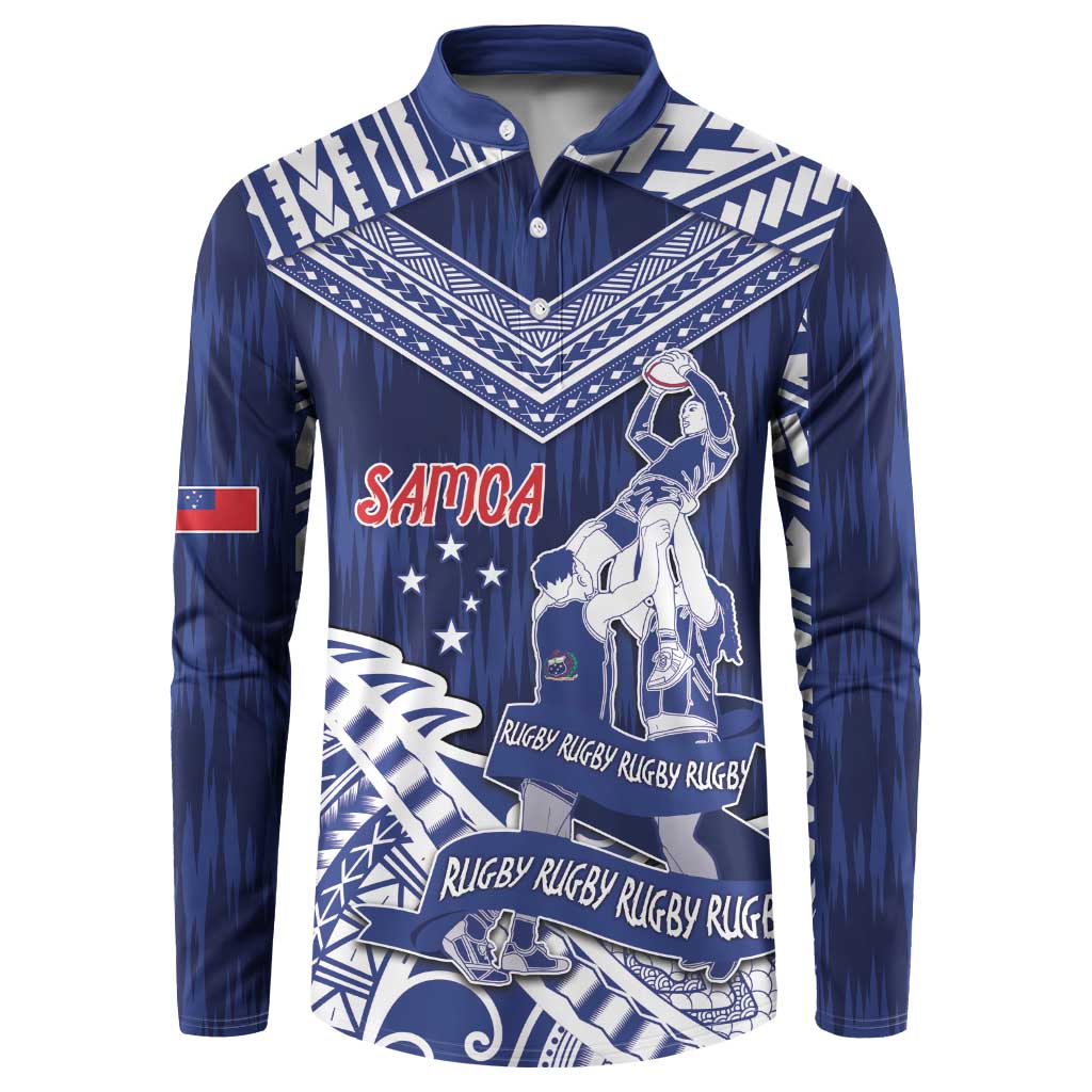 Personalised Samoa Rugby Button Sweatshirt Pacific Warrior Glory DT05 Navy - Polynesian Pride