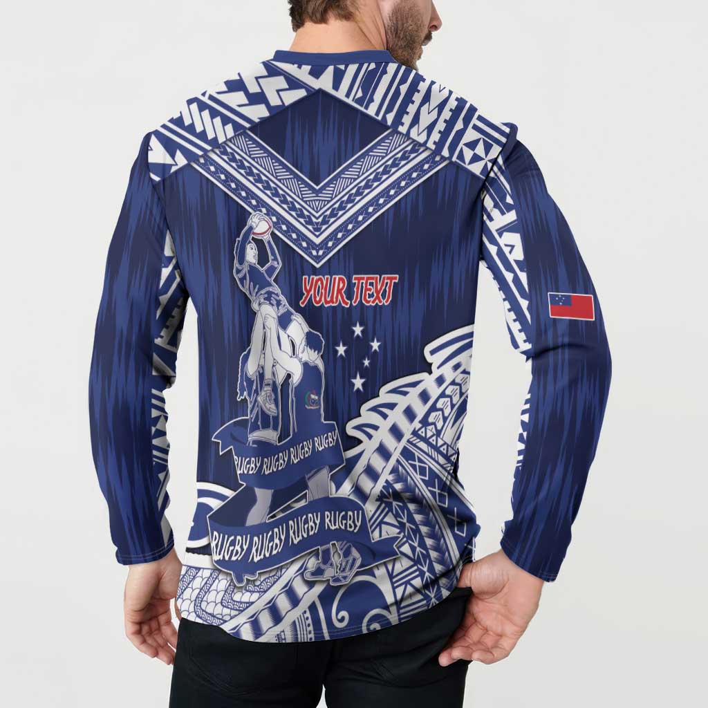 Personalised Samoa Rugby Button Sweatshirt Pacific Warrior Glory DT05 - Polynesian Pride
