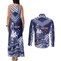 Personalised Samoa Rugby Couples Matching Tank Maxi Dress and Long Sleeve Button Shirt Pacific Warrior Glory DT05 - Polynesian Pride