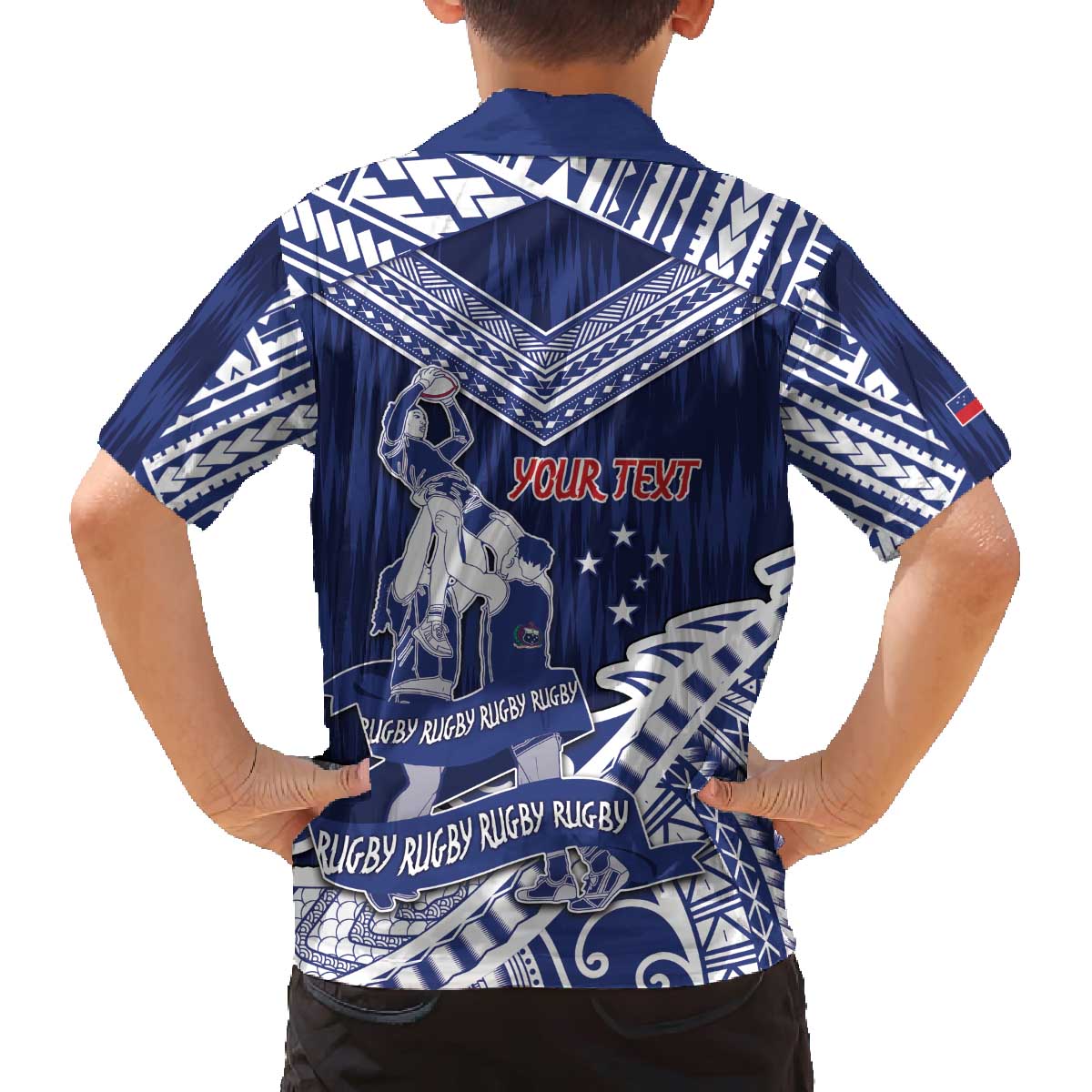 Personalised Samoa Rugby Family Matching Off The Shoulder Long Sleeve Dress and Hawaiian Shirt Pacific Warrior Glory - Polynesian Pride